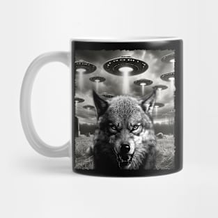 Mystical Howls Wolf UFO T-Shirts for Cosmic Canine Admirers Mug